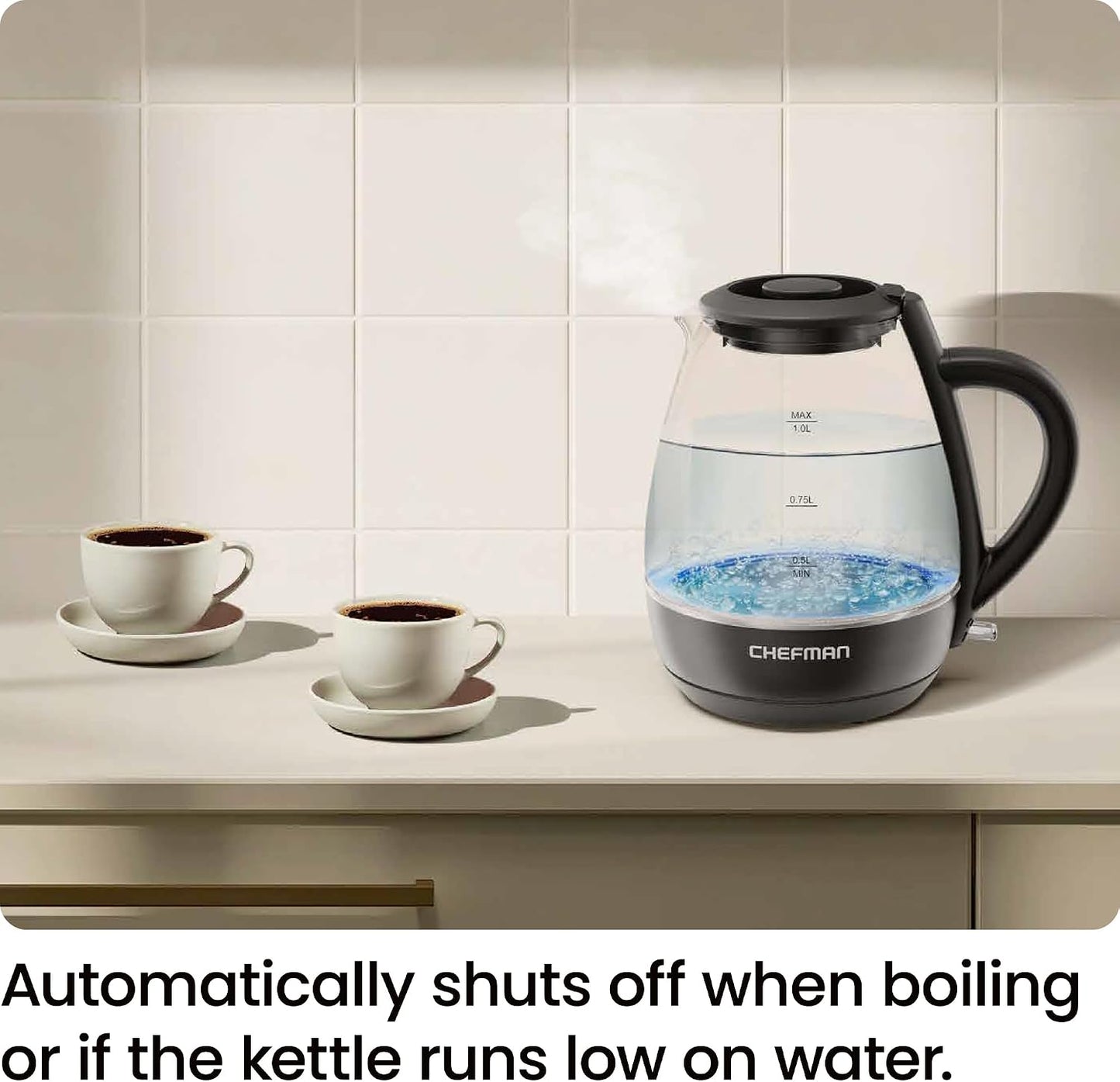 Chefman Rapid-Boil Electric Kettle with Tea Infuser - Compact 1L & Removable Lid