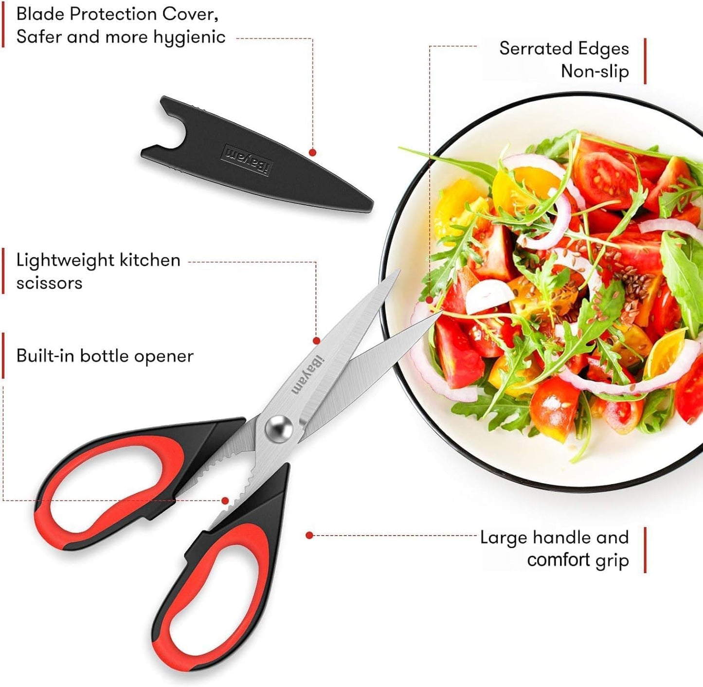 iBayam Heavy Duty Kitchen Scissors - 2 Pack Stainless Steel Shears for Food & Meat Cutting