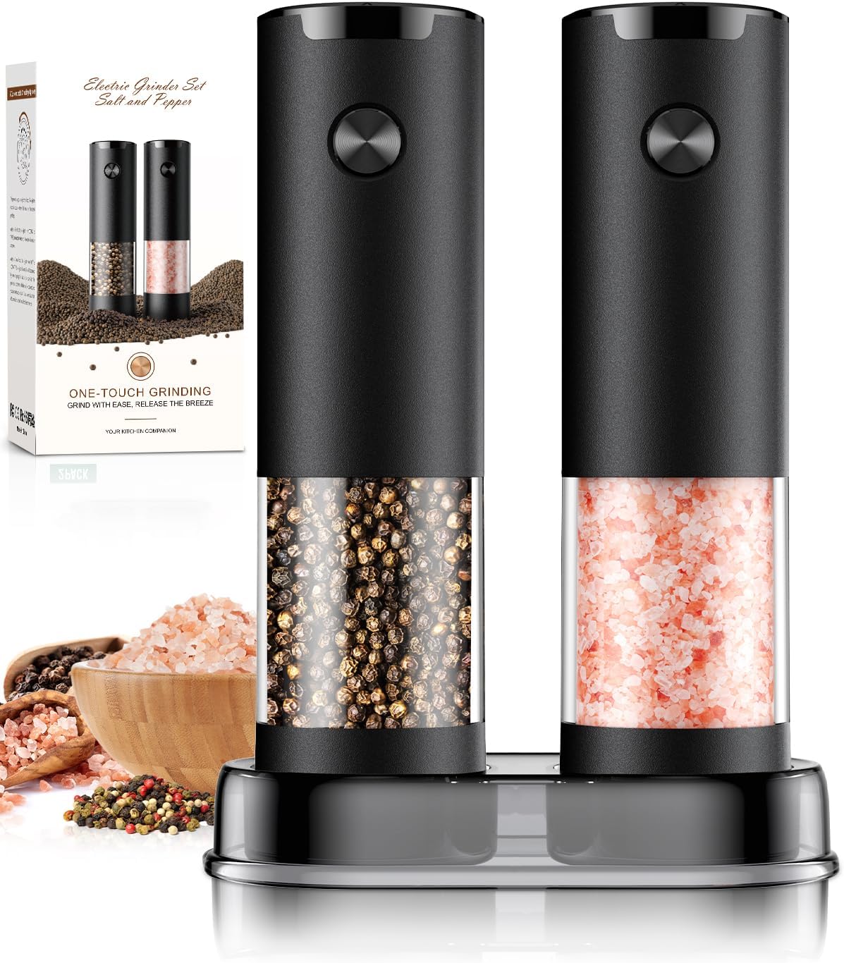 ioion Automatic Electric Salt & Pepper Grinder Set with LED Light - Adjustable Coarseness