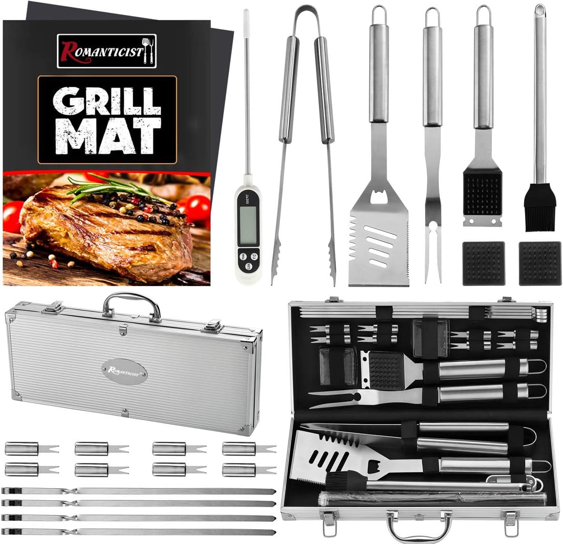 ROMANTICIST 23-Piece BBQ Grill Tool Set w/ Thermometer & Case - Premium Stainless Steel for Outdoor Cooking