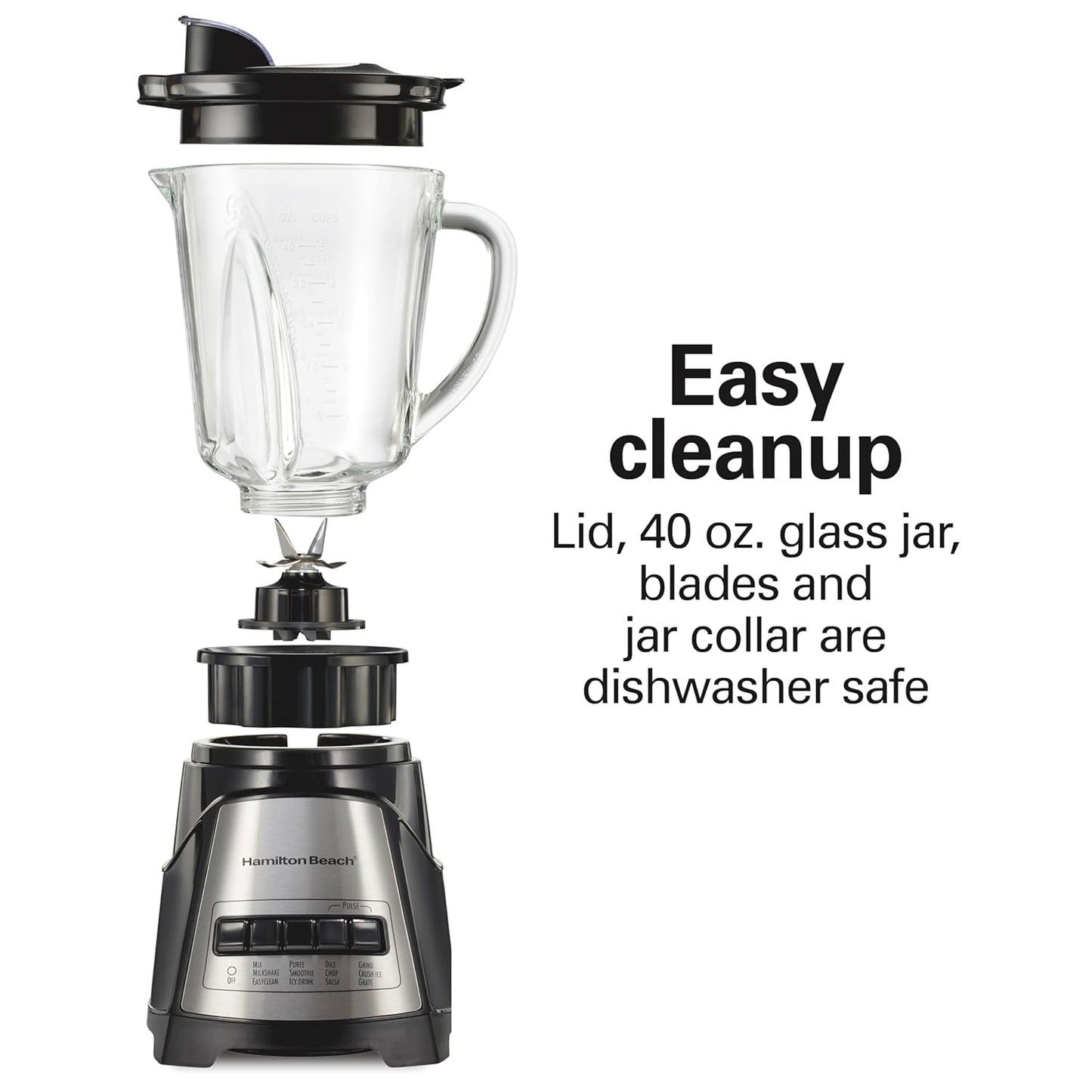 Hamilton Beach Power Elite Wave Action Blender - 40 Oz Glass Jar with 12 Functions for Smoothies