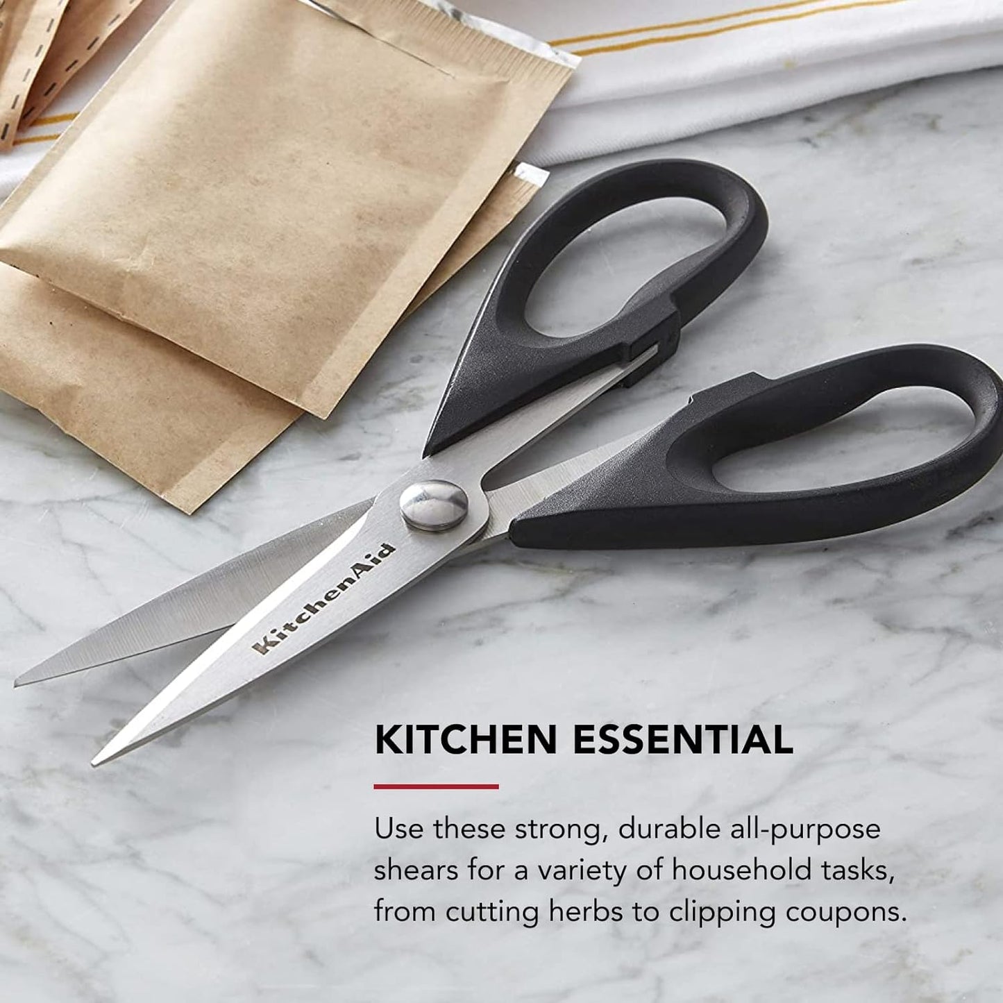 KitchenAid Premium Stainless Steel Kitchen Shears with Comfort Grip & Protective Sheath - Dishwasher Safe for Easy Cleaning