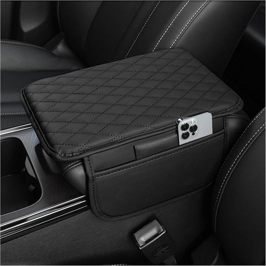 Stacool Universal Car Center Console Cover with 2 Storage Pockets - Premium Microfiber Leather Armrest Cushion for Comfort & Organization