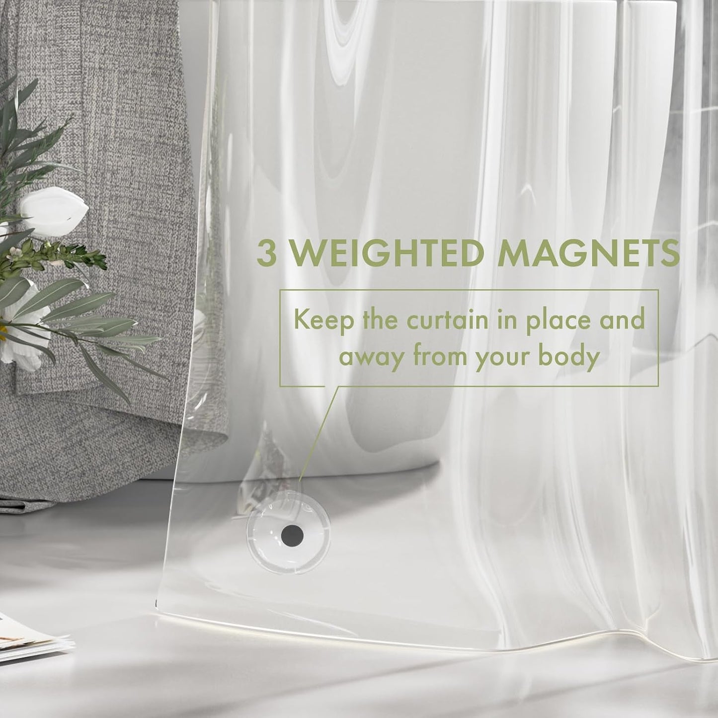 AmazerBath Clear Waterproof Shower Curtain Liner - 72x72 with Magnets & Grommets for Dry Bathroom