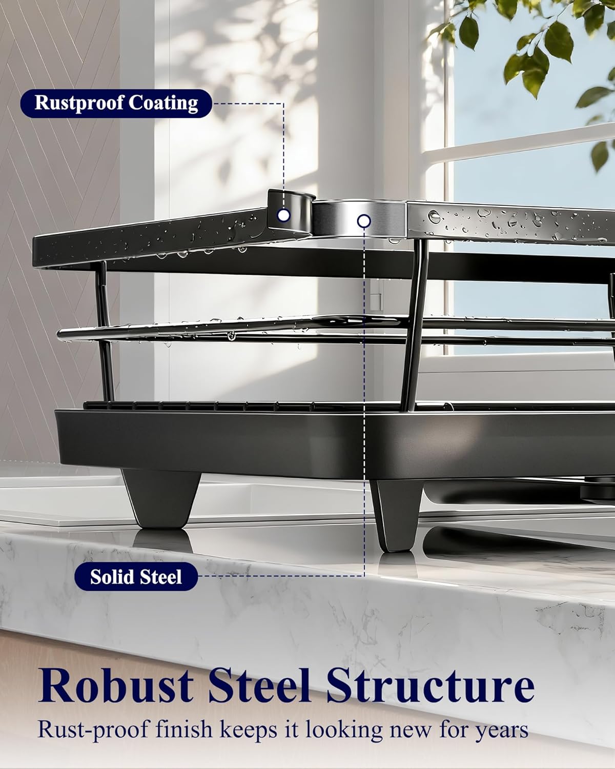 Kitsure Compact Dish Drying Rack for Small Kitchens - Stainless Steel Sink Organizer with Detachable Cutlery Holder, 12x15.5