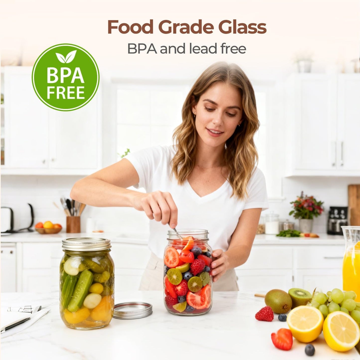 ComSaf 32oz Wide Mouth Mason Jars 2-Pack | Airtight Lids for Meal Prep & Canning
