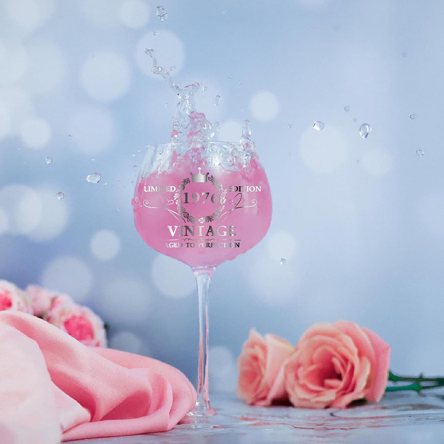 Gumry Vintage 1976 Engraved 50th Birthday Wine Glass Set - Break Resistant Lilac Glassware for Women, 16oz Capacity