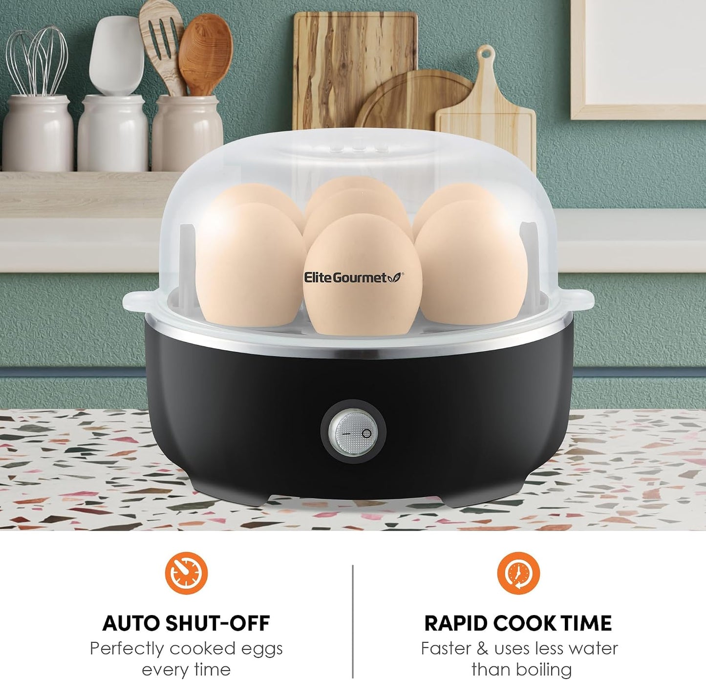 Elite Gourmet EGC115B 7-Egg Electric Egg Cooker with Auto Shut-Off