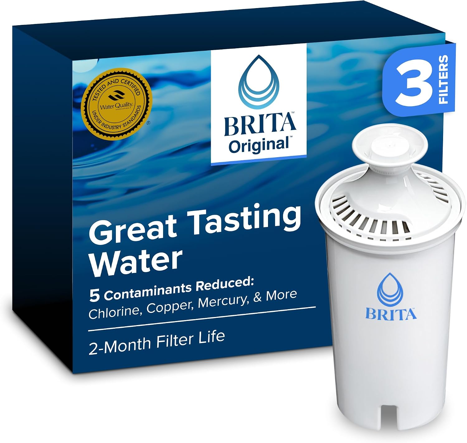 Brita Standard Water Filter Replacement Cartridges (3-Pack) - Reduces Chlorine & Heavy Metals