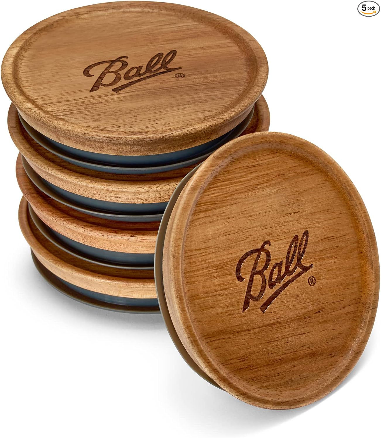 Ball Wooden Wide Mouth Jar Lids - 5 Pack Airtight Storage Lids