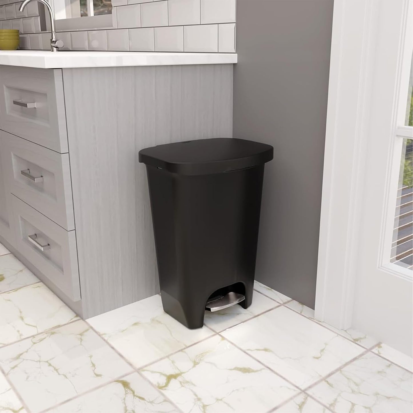 Glad Premium 13-Gallon Kitchen Trash Can with Clorox Odor Protection & Stainless Steel Foot Pedal