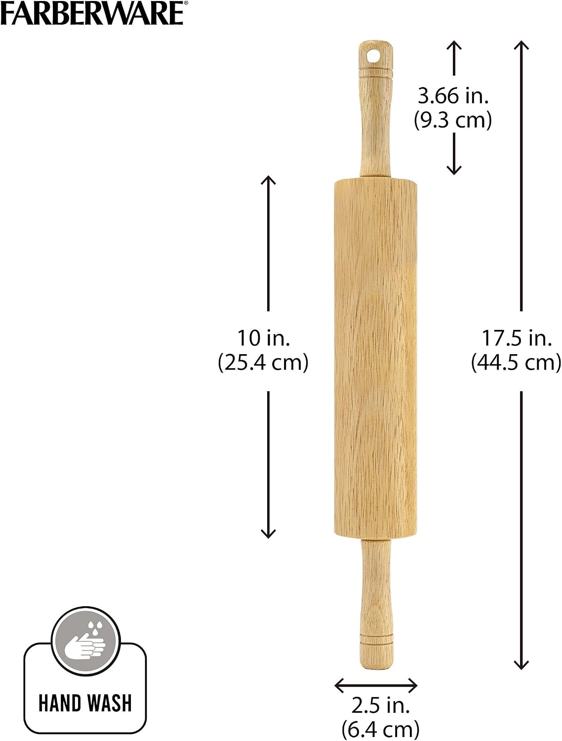 Farberware Classic Hardwood Rolling Pin - Smooth Dough Roller for Baking Pizza & Pastry