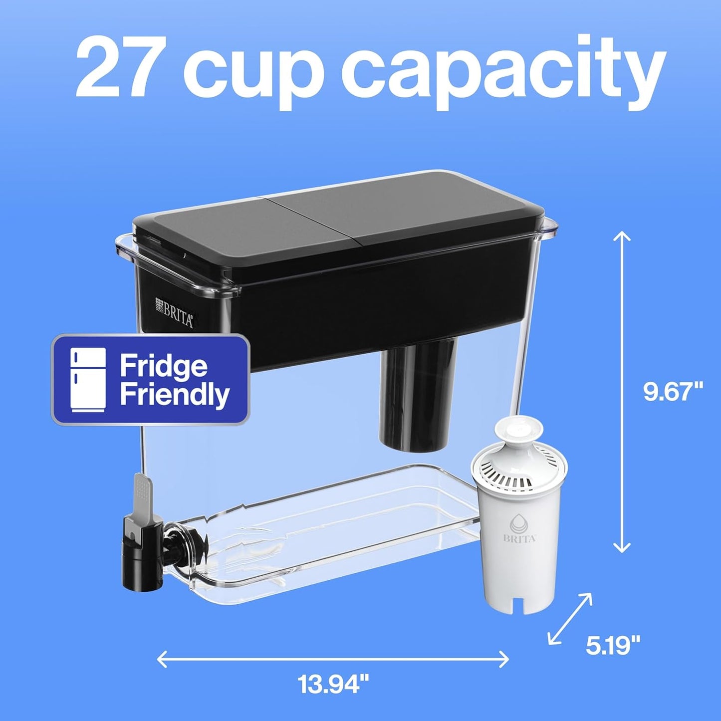 Brita UltraMax Large 27-Cup Water Filter Dispenser - BPA-Free, NSF Certified, Removes Chlorine & Impurities
