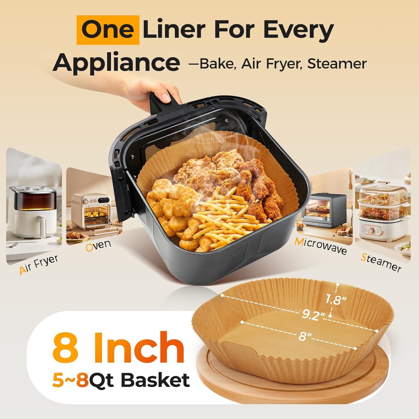 Vailnd Air Fryer Parchment Liners - 125Pcs Disposable Non-Stick 8IN Square Liners for Ninja AF150