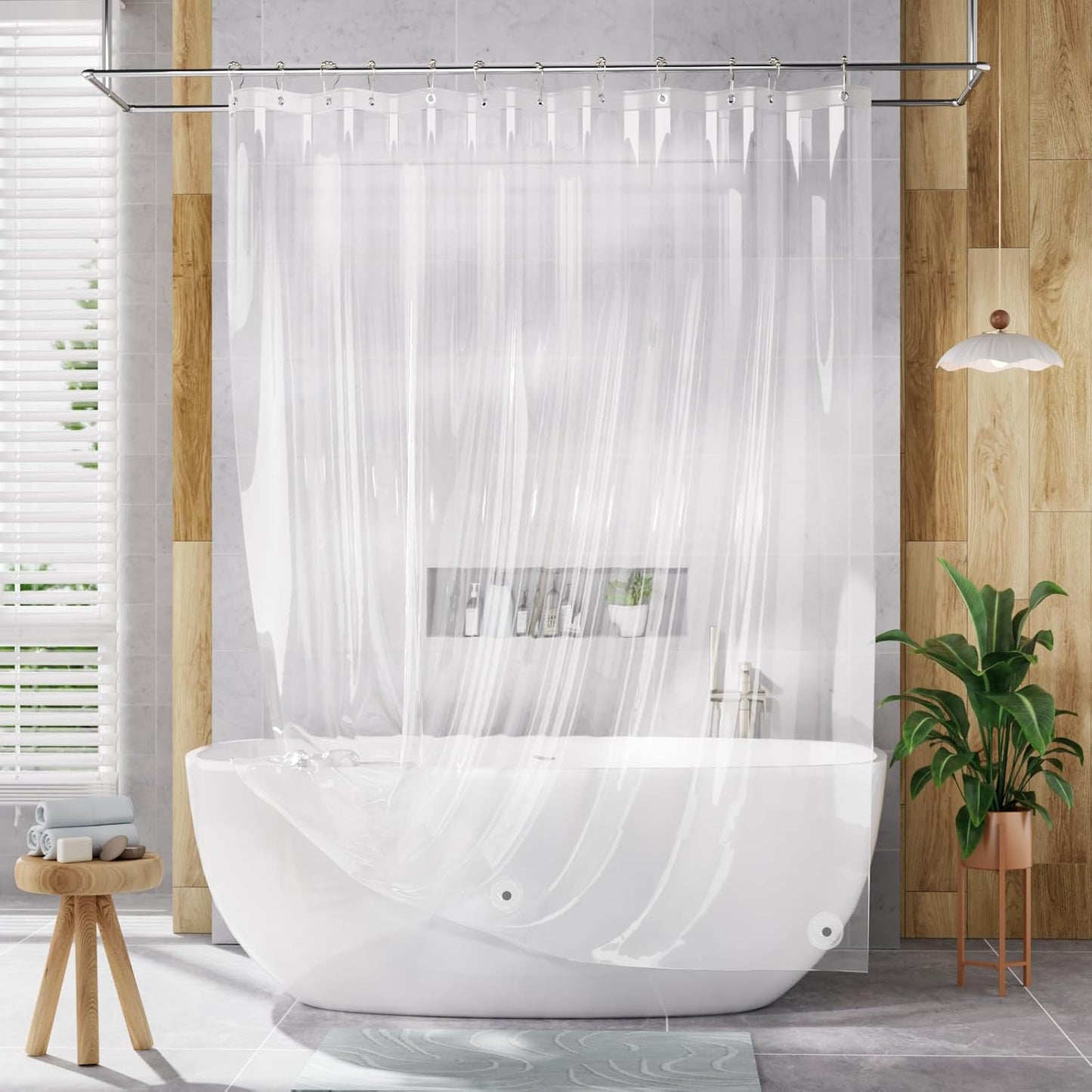 AmazerBath Clear Waterproof Shower Curtain Liner - 72x72 with Magnets & Grommets for Dry Bathroom