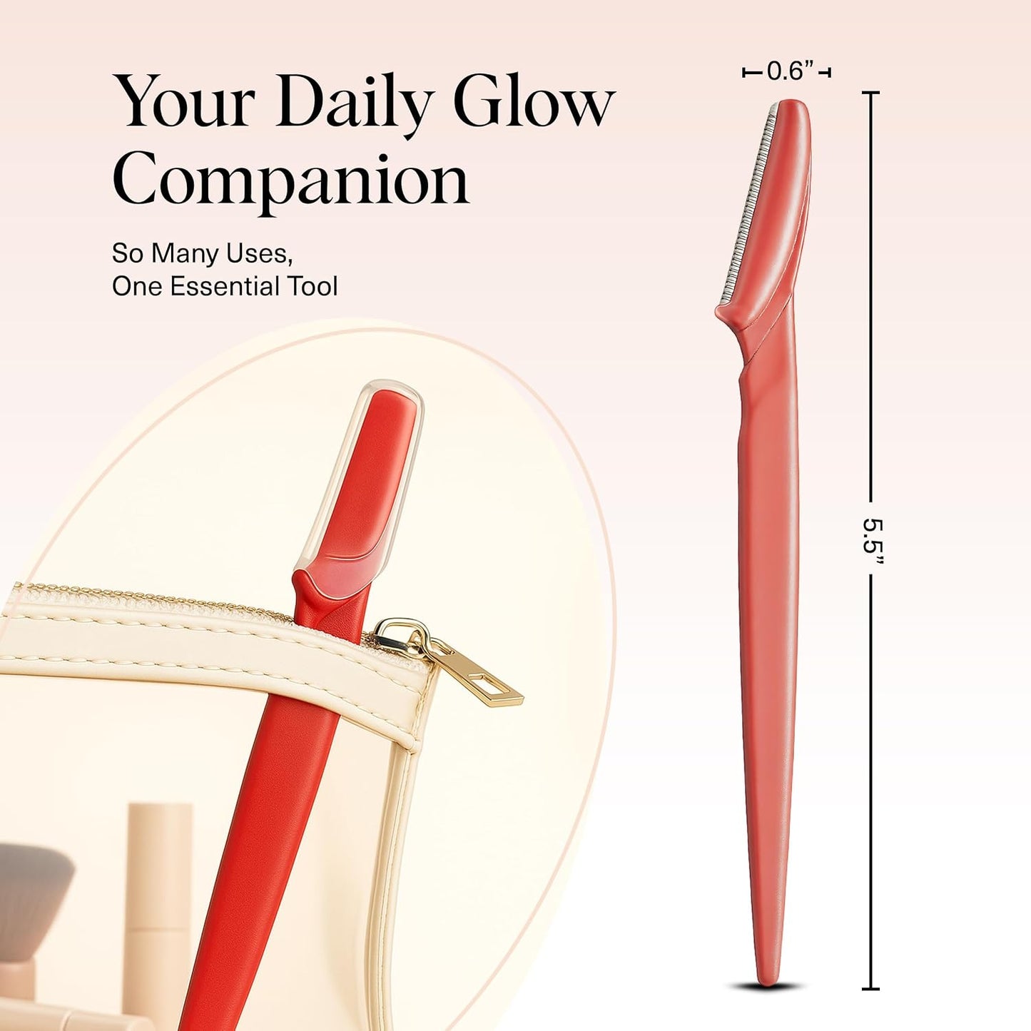 Kitsch Women's Facial Razor - Smoother Skin with 12 Reusable Blades (Coral)