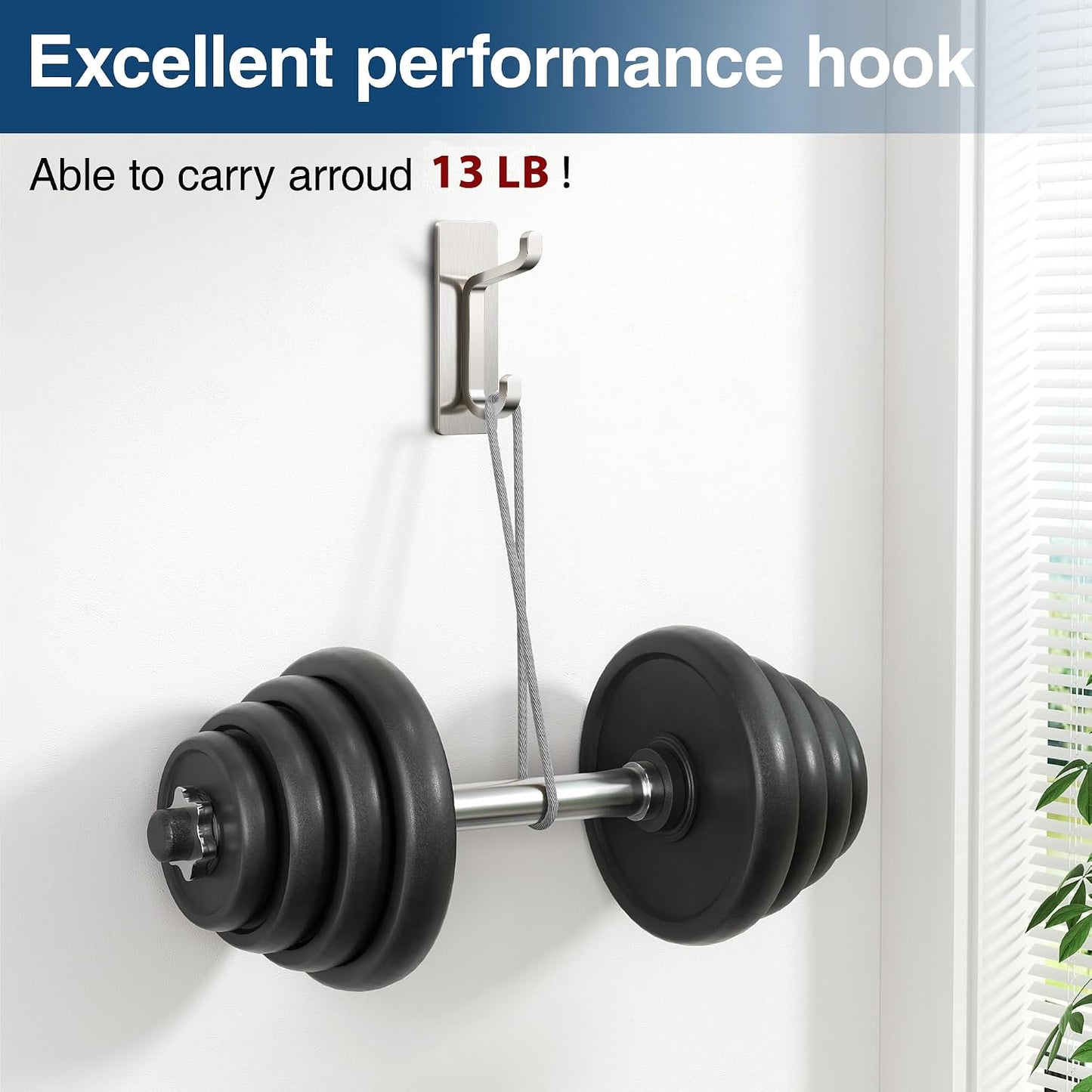 Pickpiff 4-Pack 13LB Strong Adhesive Wall Hooks for Coat & Towel - Brushed Nickel