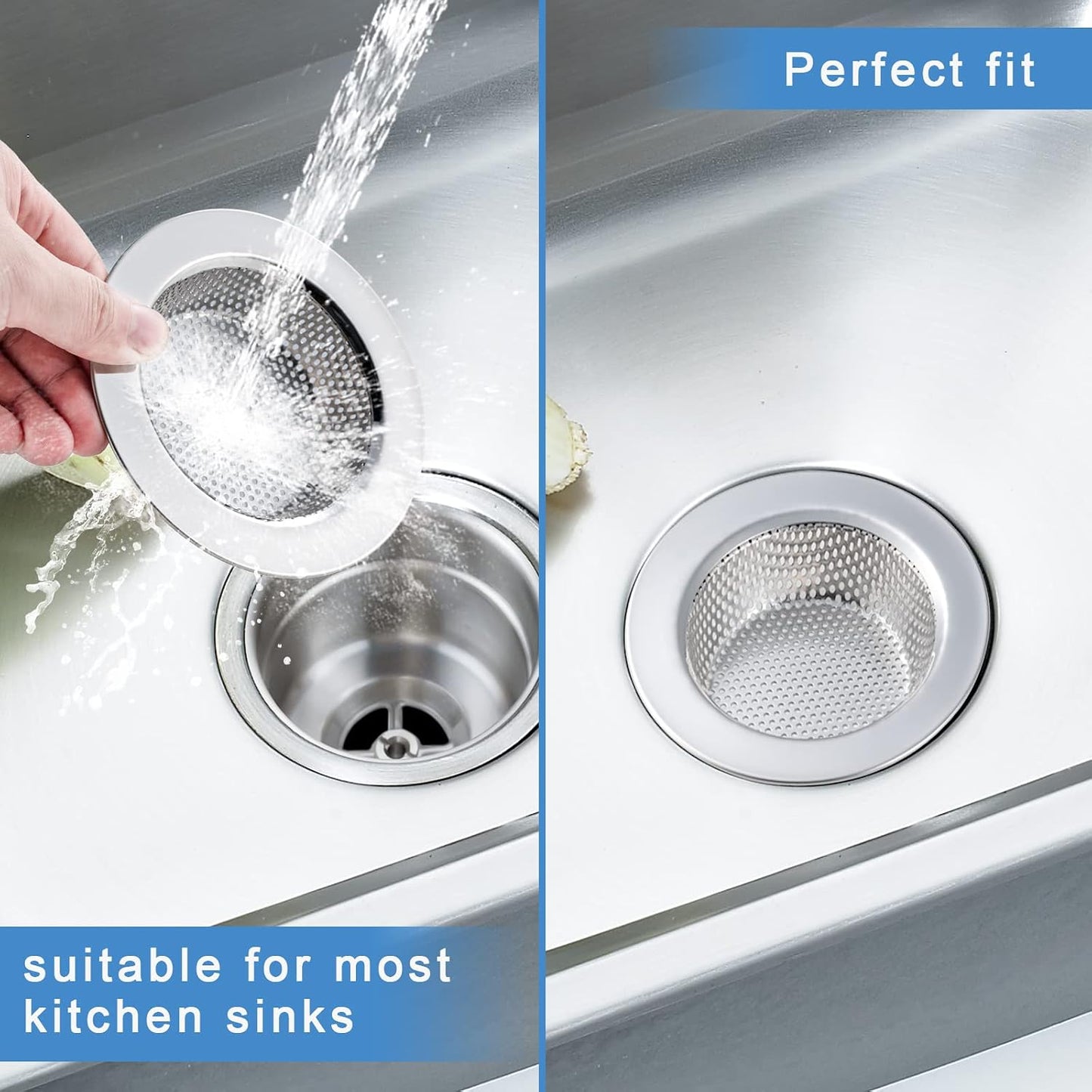 Honmein 2-Piece Stainless Steel Sink Strainer - Double-Layer Safety Design, Rustproof Kitchen Drain Filter