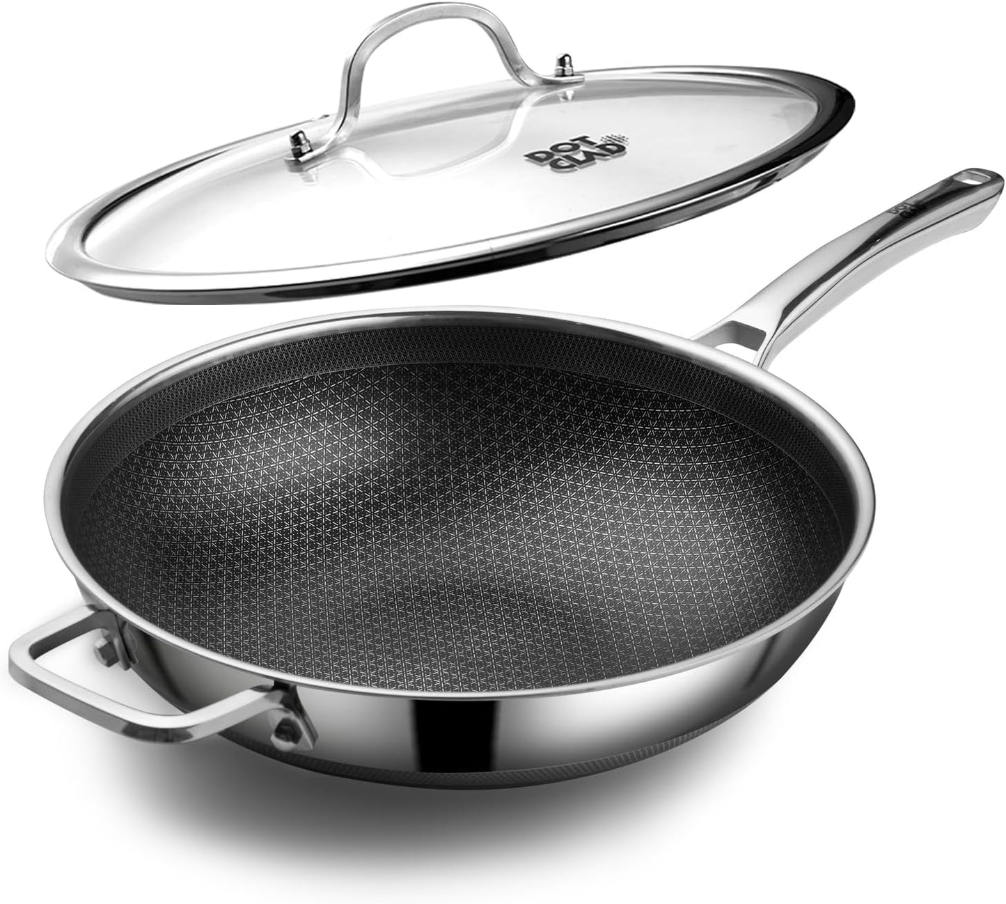 DOTCLAD 12-Inch Hybrid Wok with Lid - Nonstick Stainless Steel Stir-Fry Pan for All Stovetops