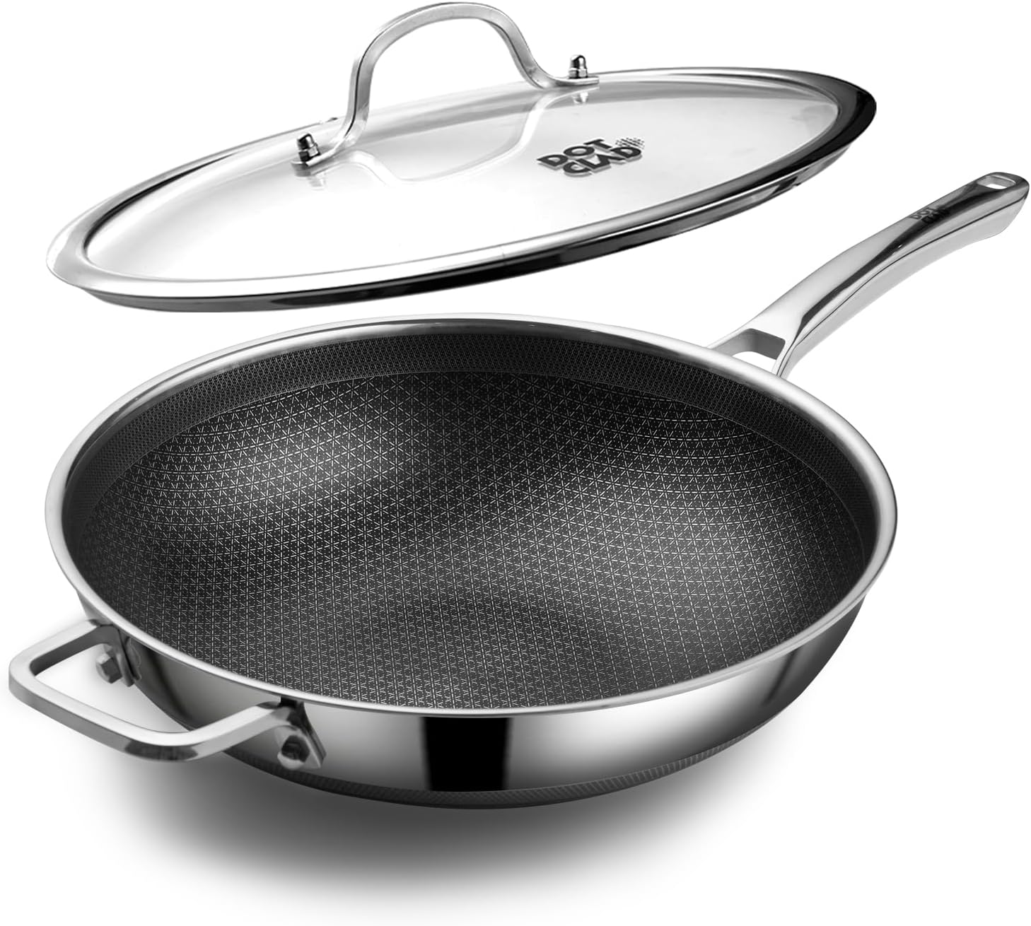 DOTCLAD 12-Inch Hybrid Wok with Lid - Nonstick Stainless Steel Stir-Fry Pan for All Stovetops