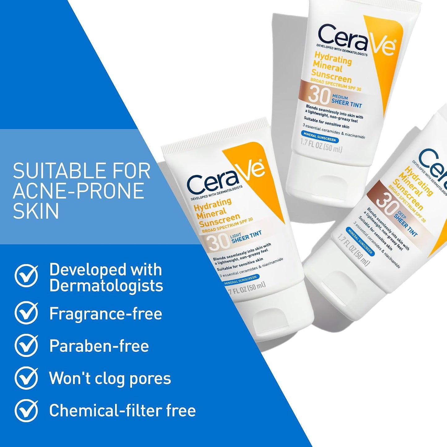 CeraVe Hydrating Mineral SPF 30 Tinted Face Sunscreen - Medium Shade