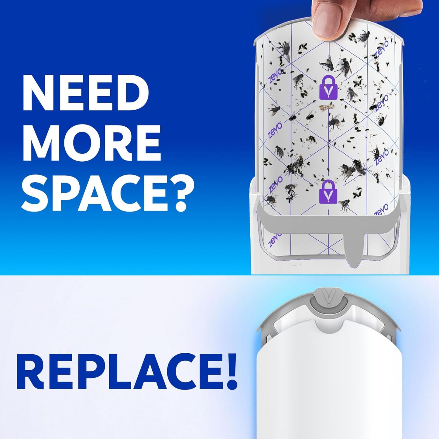 Zevo Official Fly Trap Refills (4 Count) - No Fragrance, Blue Light Lures Gnats & Flies