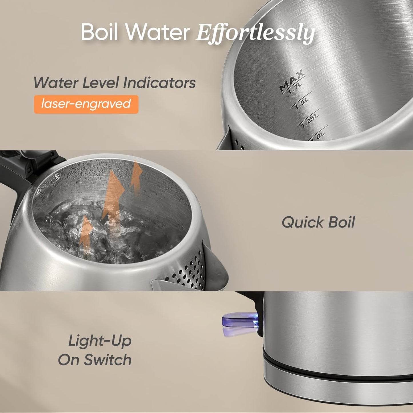 Cosori Stainless Steel Electric Kettle - No Plastic Contact, Auto Shut-Off & Boil-Dry Protection (1.7L)