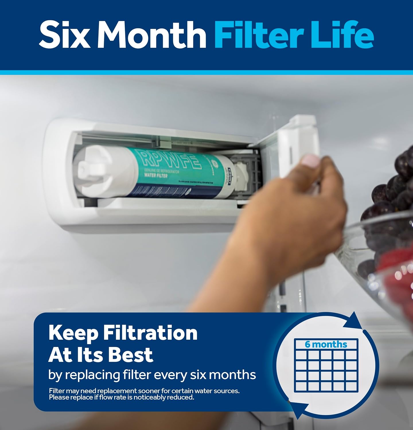 GE RPWFE Refrigerator Water Filter - Certified to Reduce Lead & 50+ Impurities