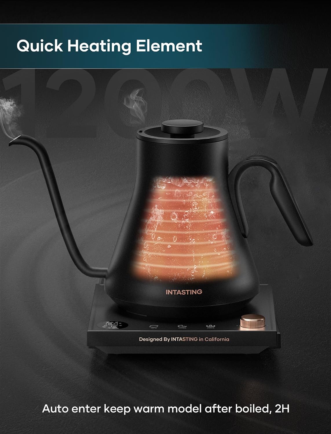 Gooseneck Electric Kettle for Pour Over Coffee - Precise ±1°F Temp Control by INTASTING