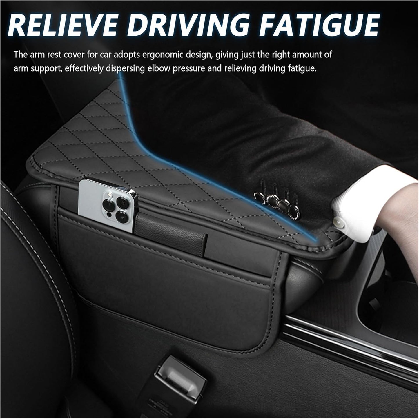 Stacool Universal Car Center Console Cover with 2 Storage Pockets - Premium Microfiber Leather Armrest Cushion for Comfort & Organization