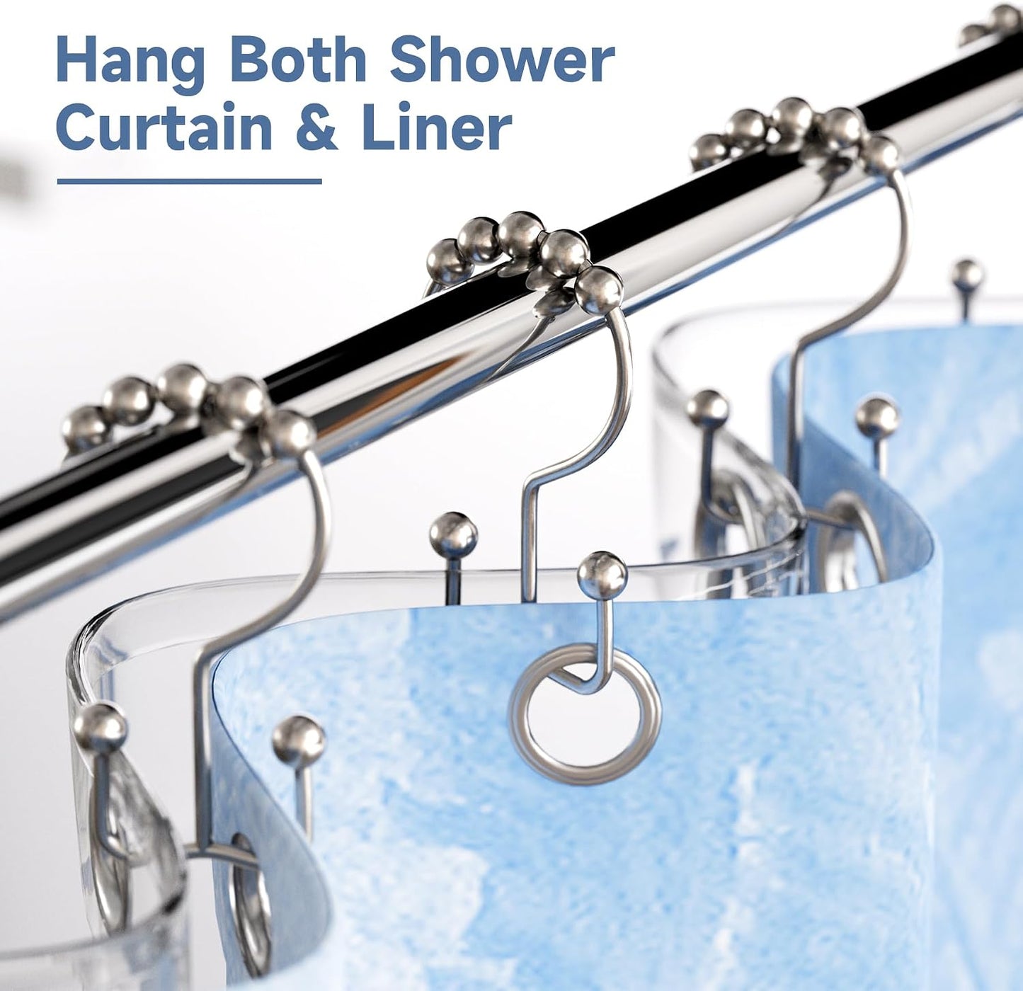 Titanker 12-Pack Rust-Resistant Double Glide Shower Curtain Hooks, Nickel Finish