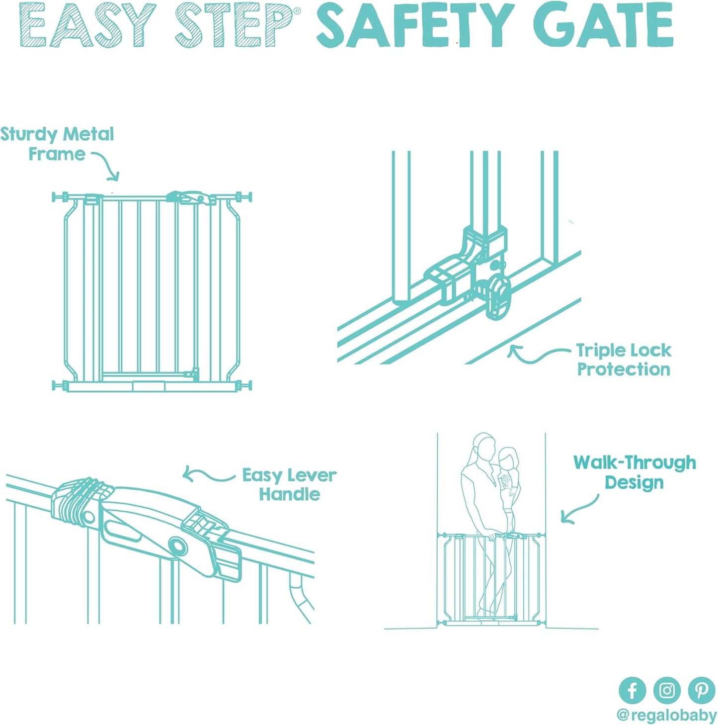Regalo Safety Baby Gate - 29-38.5" Pressure Mount for Doorways & Stairs, Trusted by Parents for 30 Years