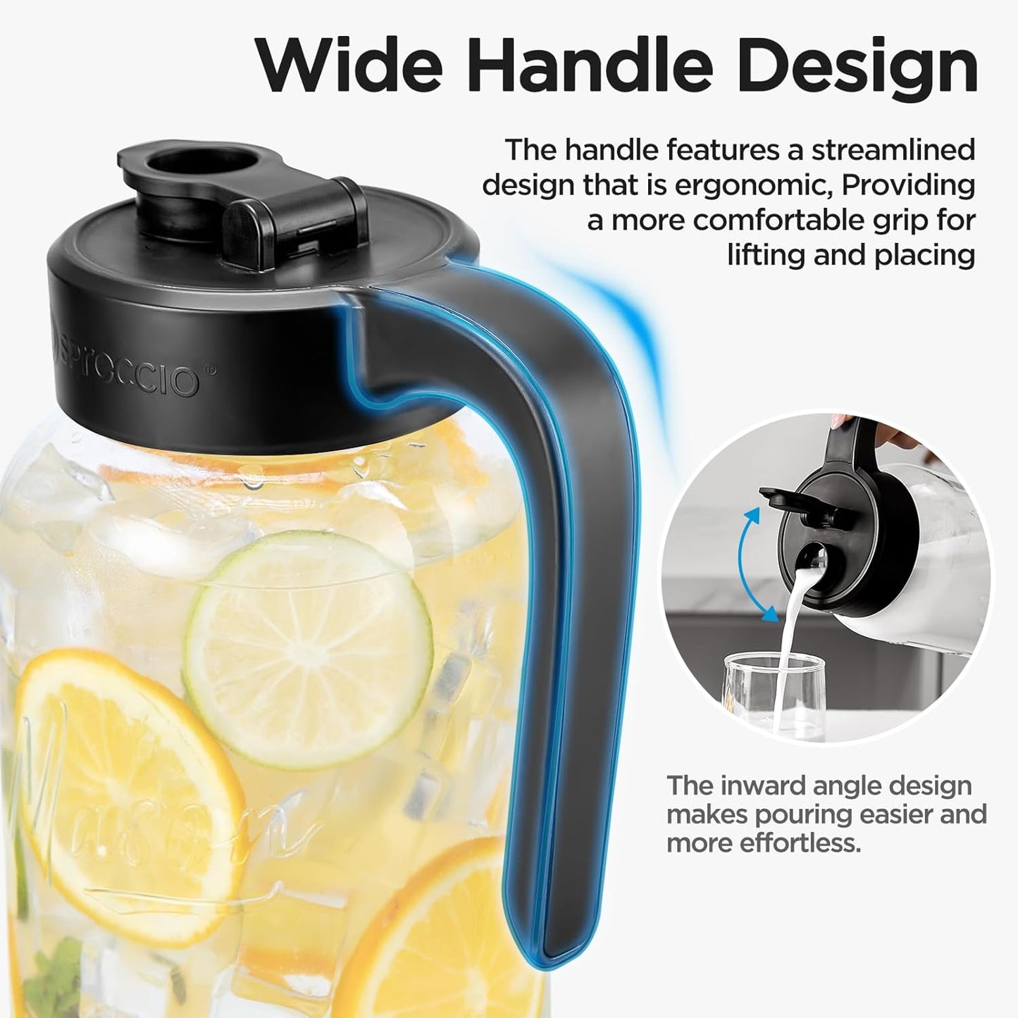 Spreccio Airtight Mason Jar Pitcher - Leakproof Glass Jug for Sun Tea & Breastmilk, 2 Quart