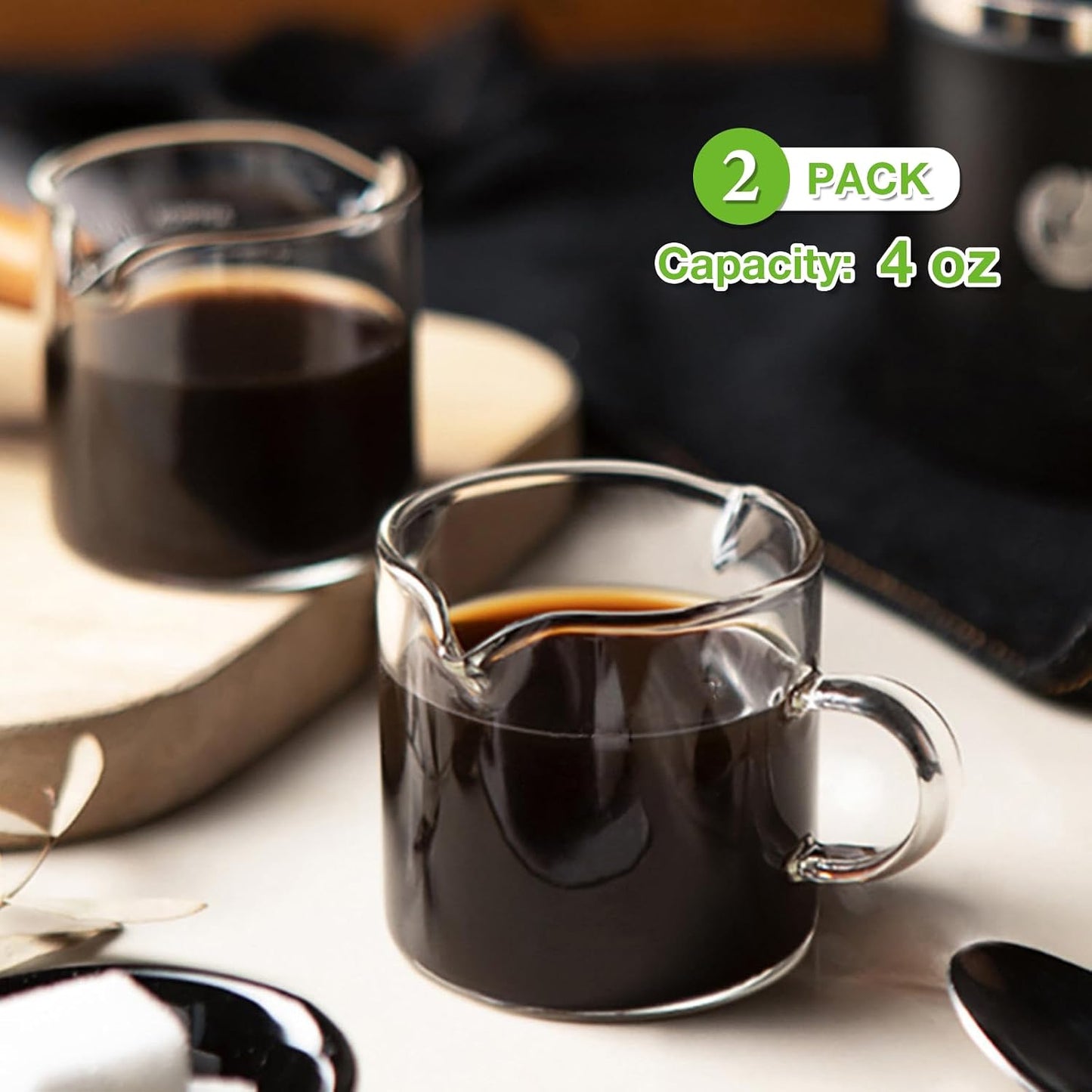 Qipecedm 4 oz Double Spout Espresso Cups Set of 2 - Clear Borosilicate Glass for Home Coffee Lovers