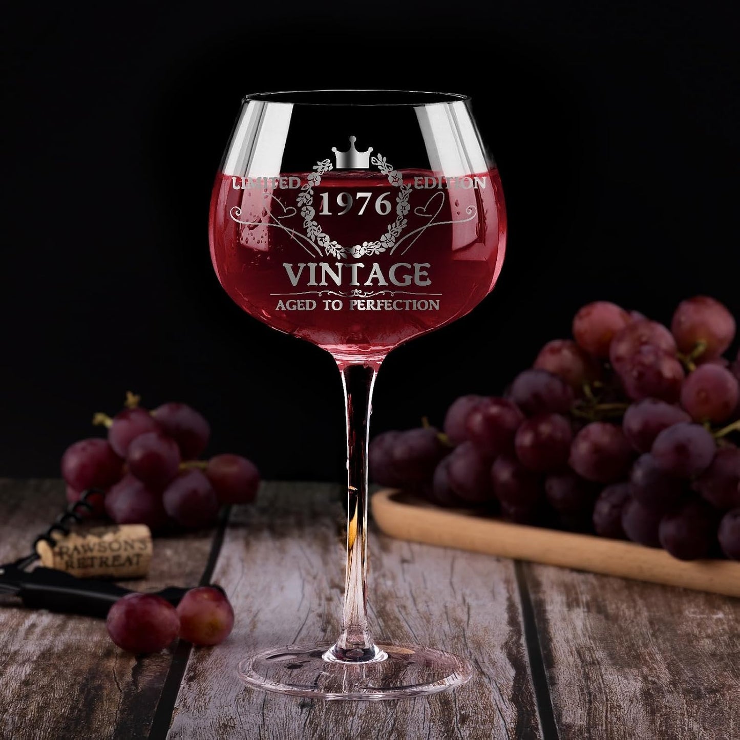 Gumry Vintage 1976 Engraved 50th Birthday Wine Glass Set - Break Resistant Lilac Glassware for Women, 16oz Capacity