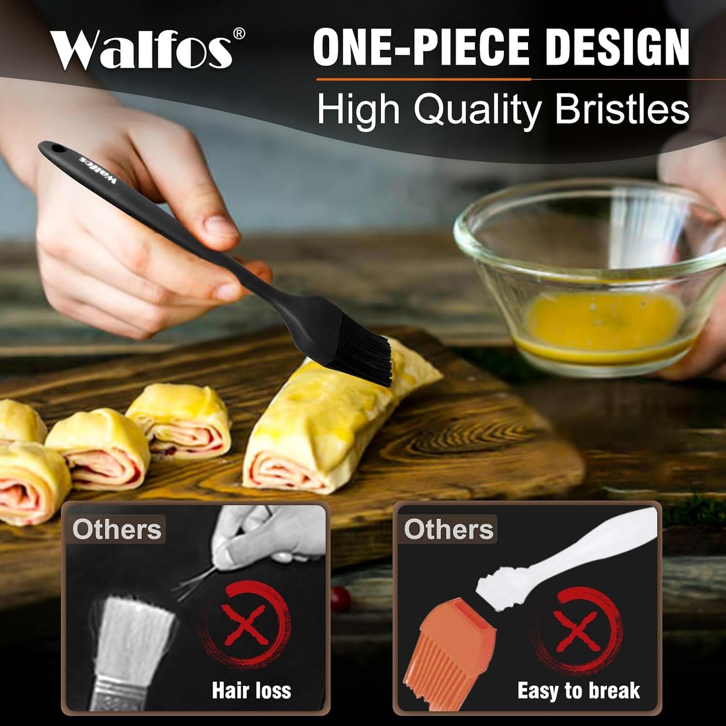 Walfos 600°F Heat-Resistant Silicone Pastry Brush Set (2 Sizes) - BPA-Free & Dishwasher Safe