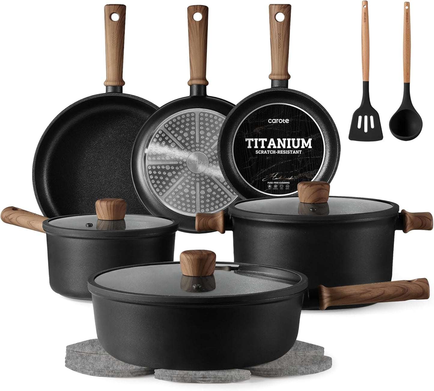 CAROTE 16-Piece Nonstick Cookware Set - Titanium Pots & Pans for Induction