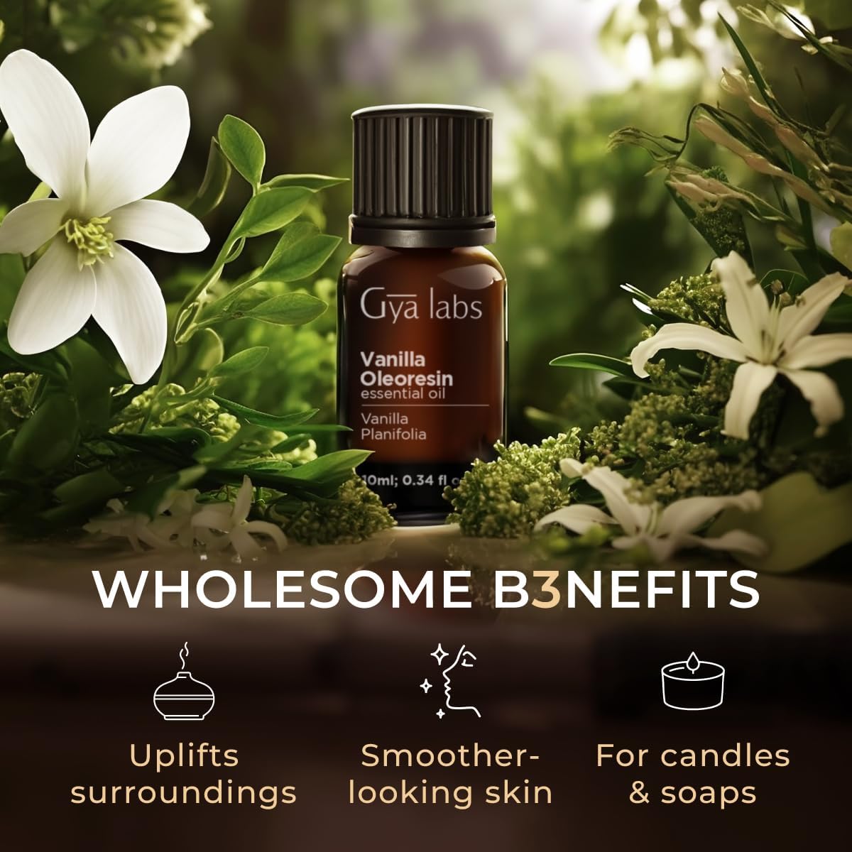 Gya Labs 100% Pure Vanilla Essential Oil (10ml) - For Diffuser, Skin & Candle Making