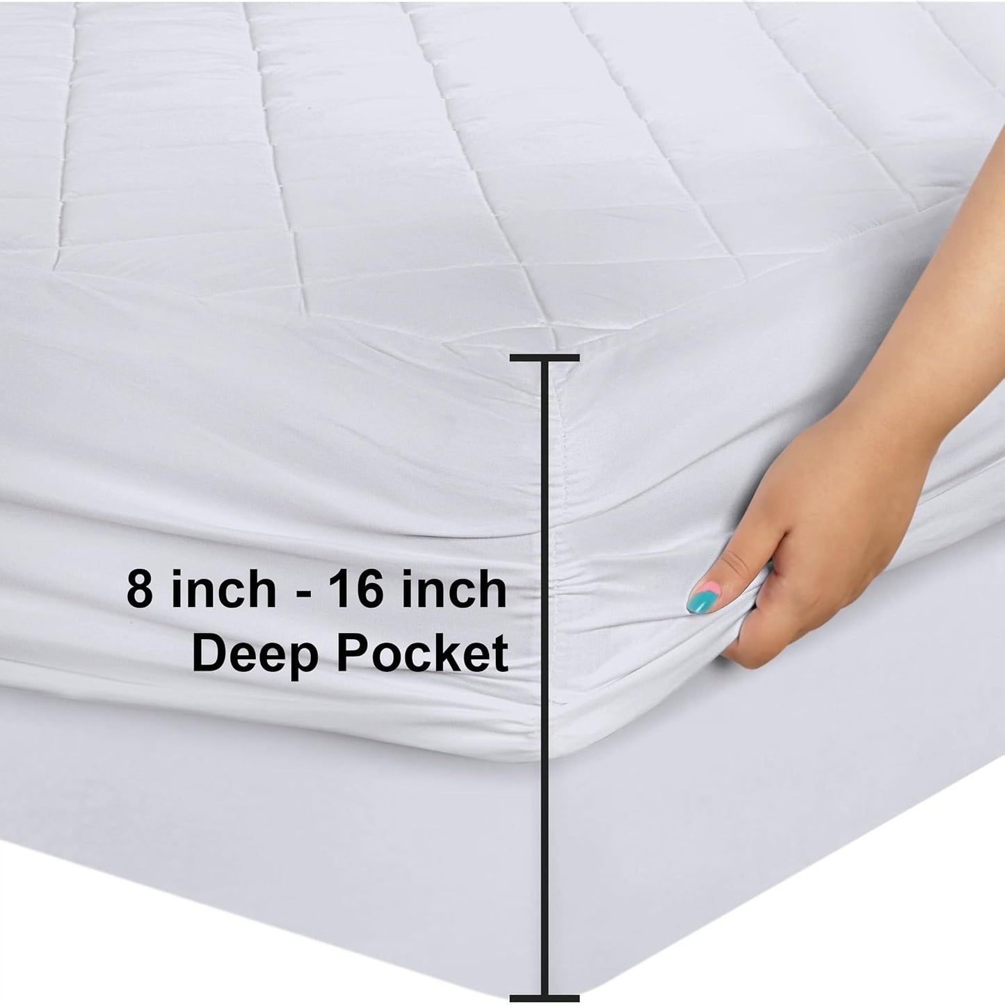 Utopia Bedding Quilted Fitted Mattress Pad - Queen Size (Up to 16" Deep Pocket) Machine Washable
