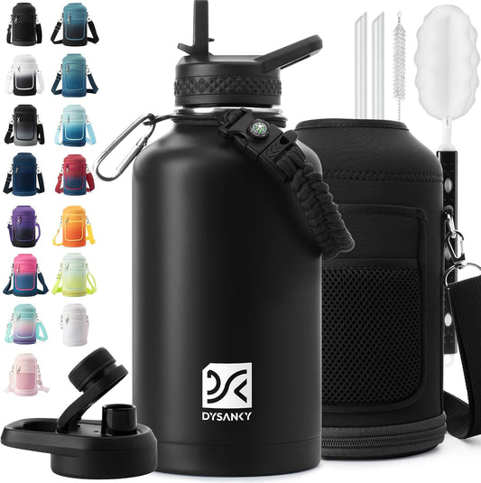 DYSANKY 64 oz Stainless Steel Insulated Water Bottle for Gym & Hiking w/Straw & Carrier