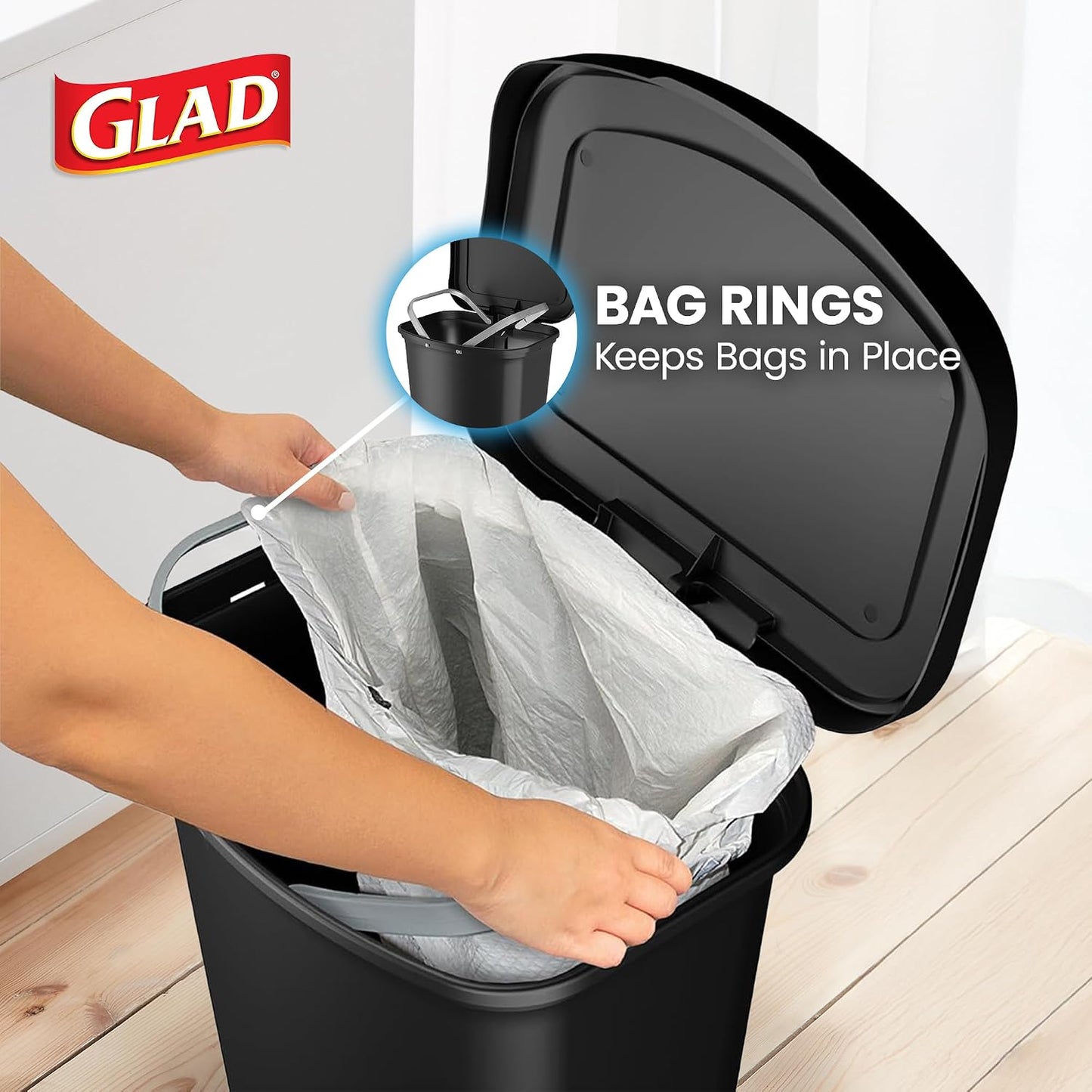 Glad Premium 13-Gallon Kitchen Trash Can with Clorox Odor Protection & Stainless Steel Foot Pedal