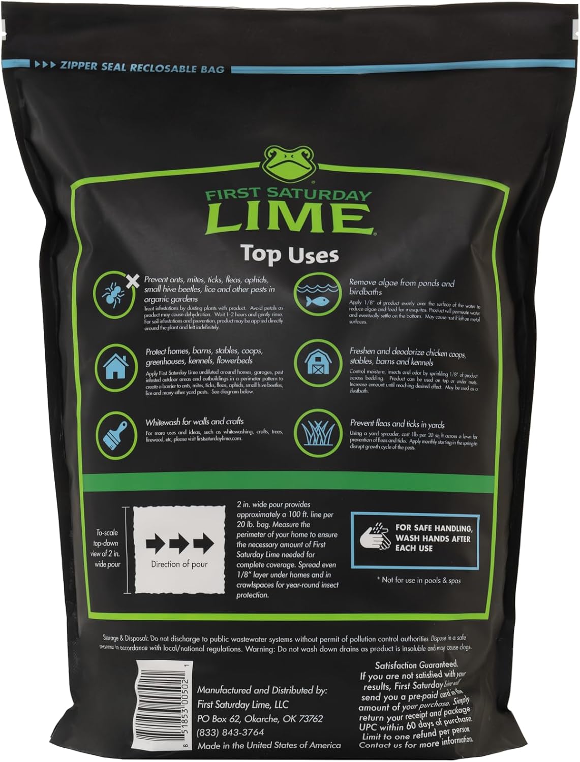 First Saturday Lime Natural Outdoor Insect Deterrent Powder - 20lb Monthly Barrier for Ants & Ticks