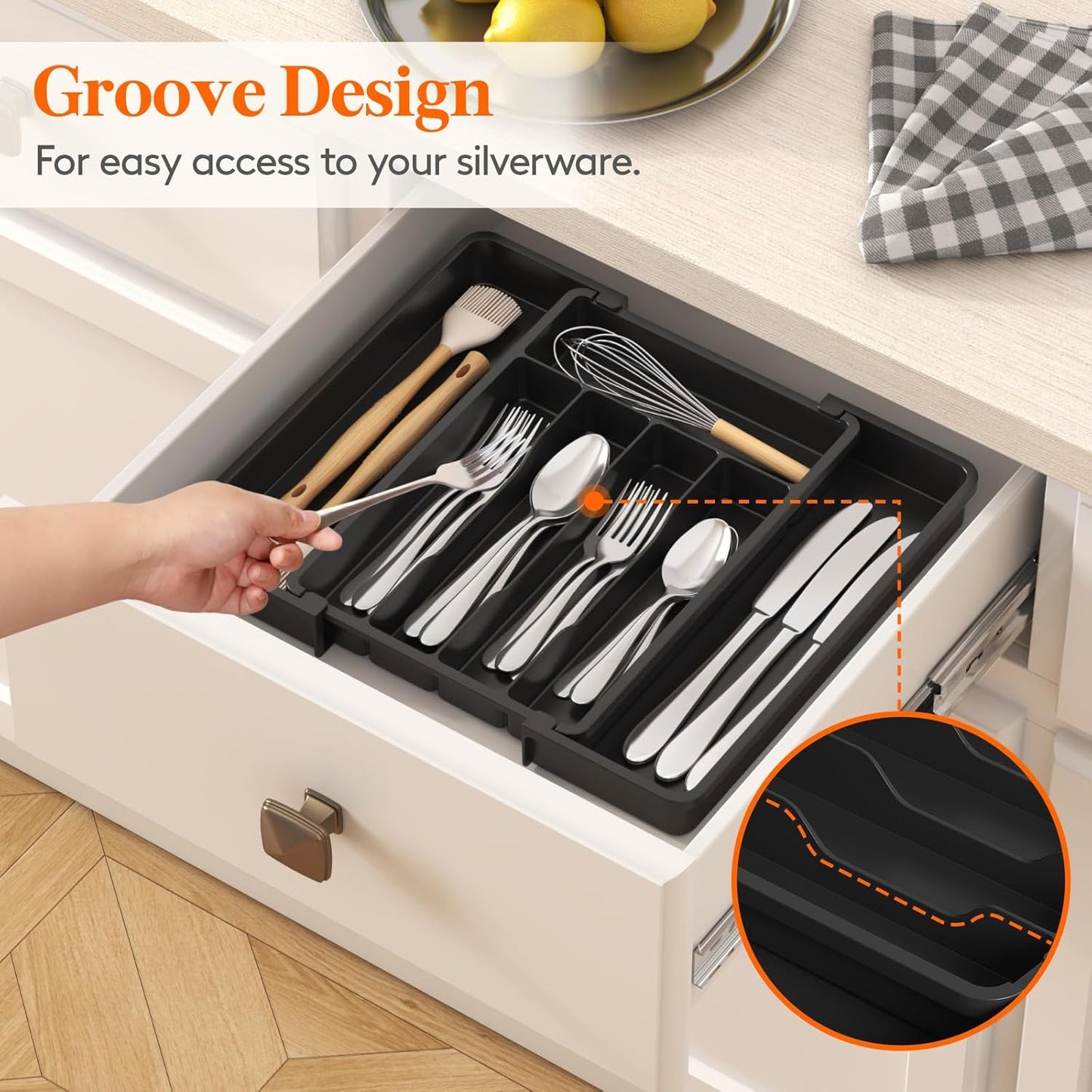 Lifewit Expandable Silverware Organizer - Kitchen Drawer Utensil Holder (8-13.8") Black