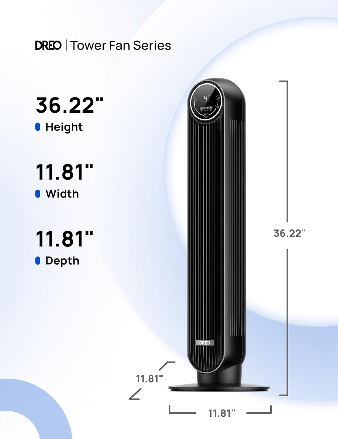 DREO Quiet Bedroom Tower Fan DR-HTF007 - Upgraded DC Motor, 20dB Ultra-Quiet, 8 Speeds