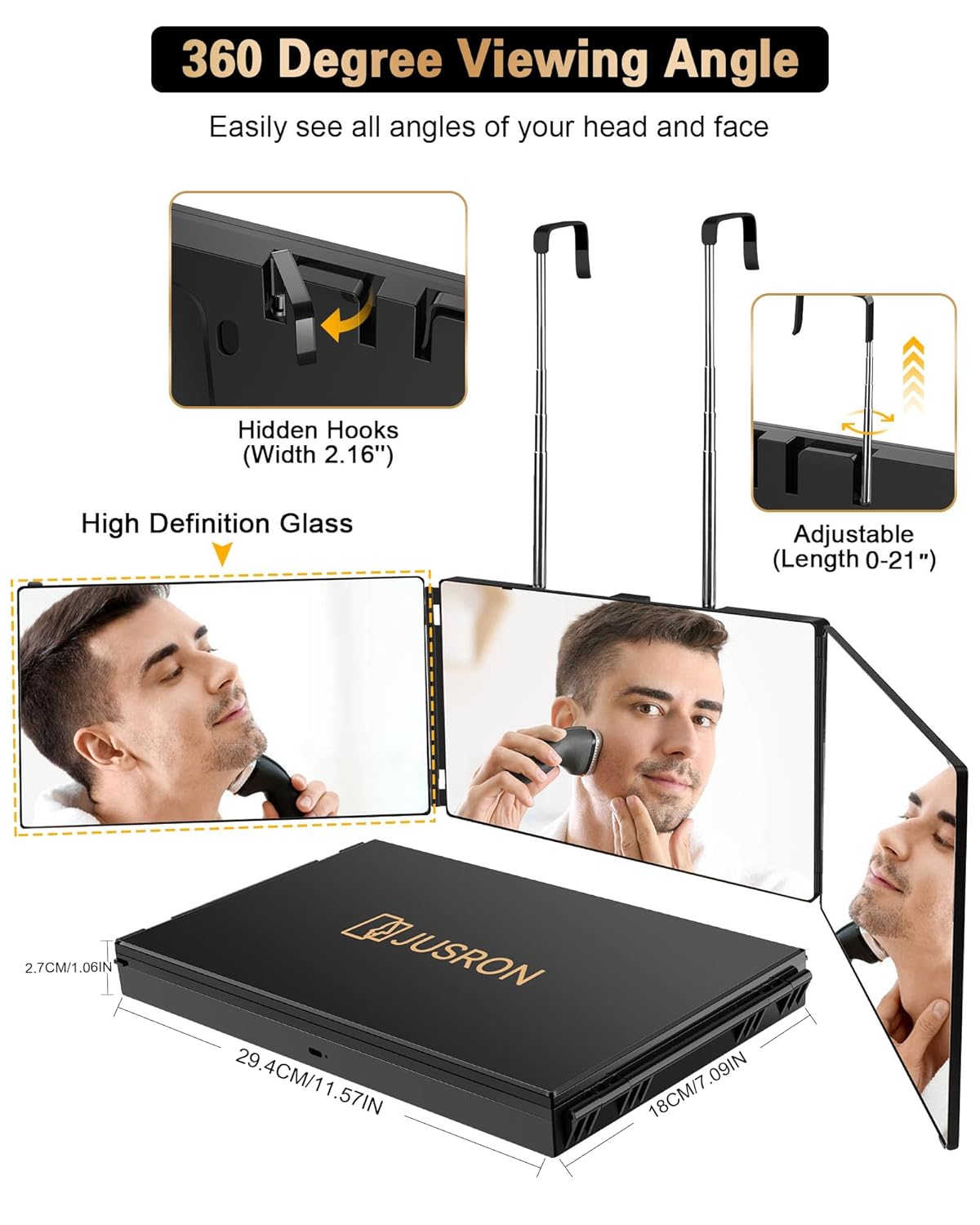 JUSRON 360° Viewing Angle Hair Cutting Mirror - Clear Anti-Fog HD Glass for Home Styling