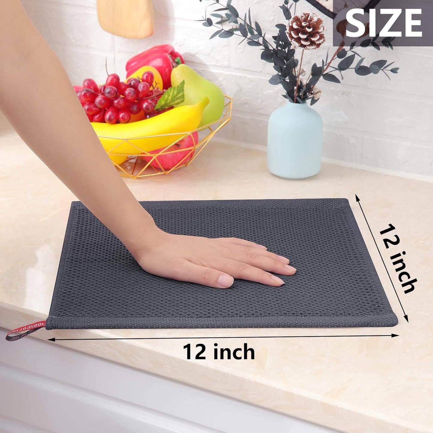 Homaxy 100% Cotton Waffle Weave Dish Cloths - Ultra Soft & Absorbent Kitchen Towels, 12x12 Inch, 6-Pack