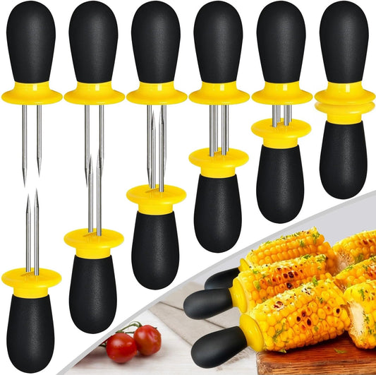 AQRINGO 12-Piece Stainless Steel Corn Holders - Safe BBQ Skewers for Camping & Parties