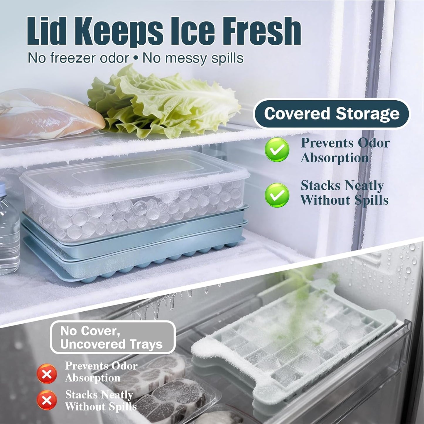 WIBIMEN Tiny Ice Cube Trays - 0.55" Pebble Ice for Iced Coffee & Cocktails (2 Pack, Blue)