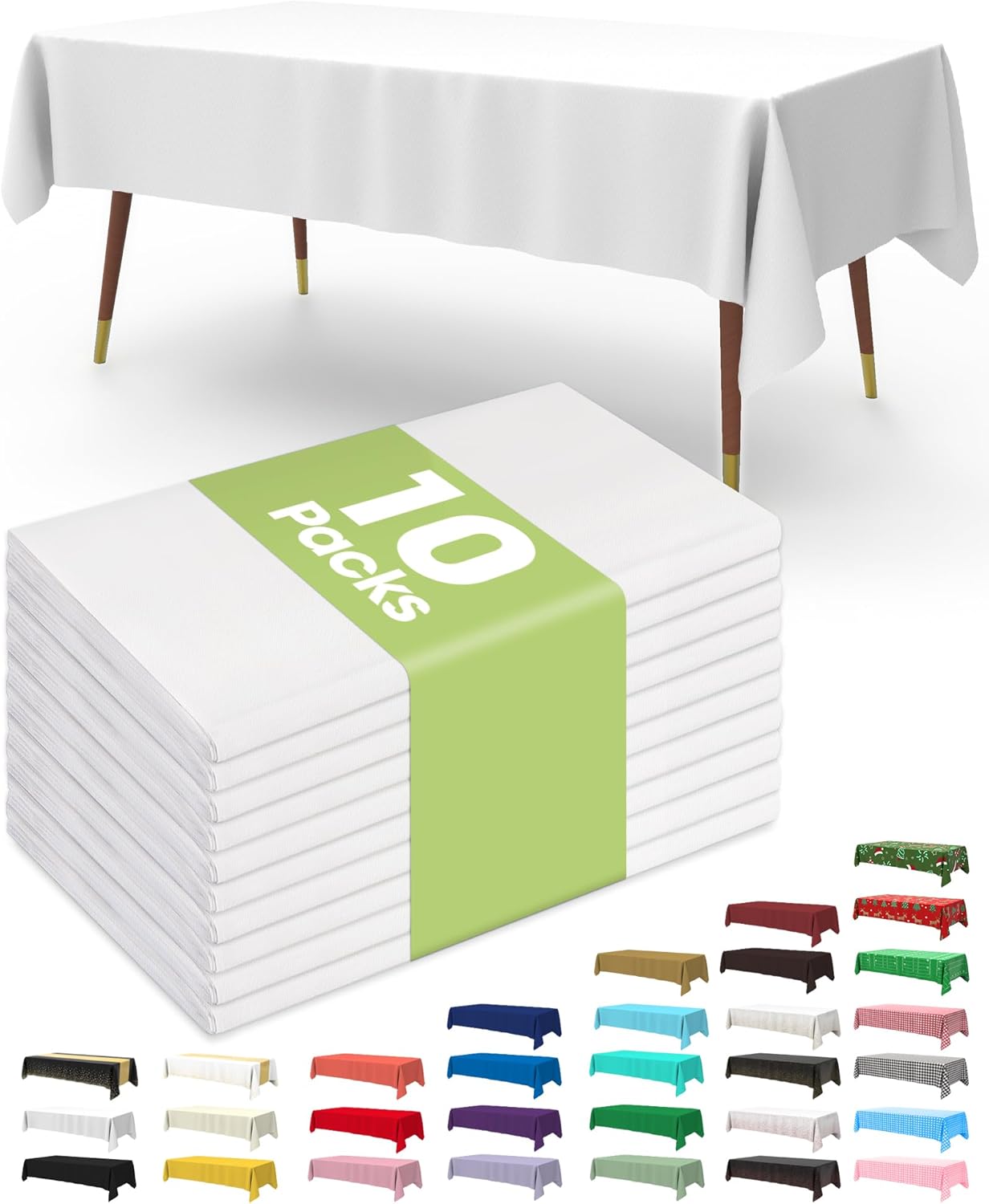 Pureegg 10-Pack White Disposable Tablecloth 54x108 Inch for Parties