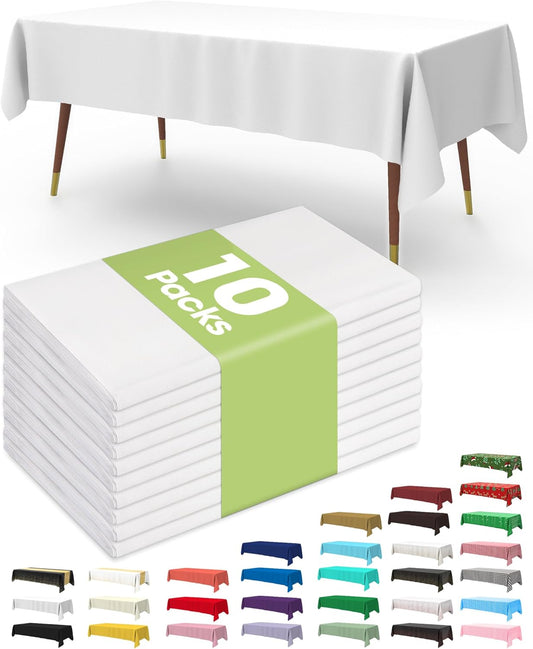 Pureegg 10-Pack White Disposable Tablecloth 54x108 Inch for Parties